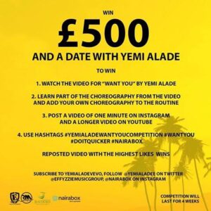 Yemi Alade lance un concours: Gagnez 500 £ et un diner avec elle (image-vidéo)
