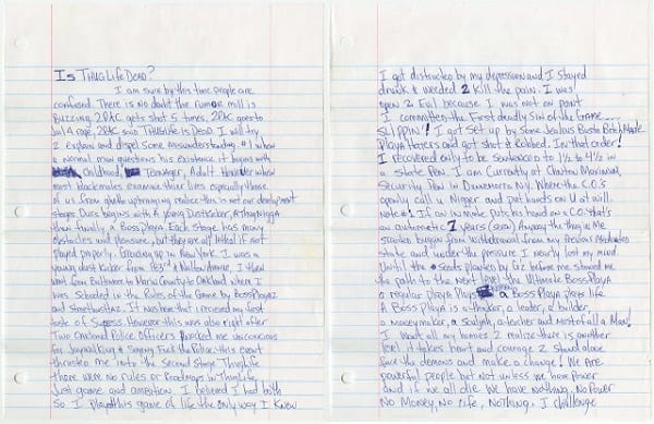 Une lettre écrite à la main de Tupac Shakur en prison vendue à plus de 170.000 $: PHOTOS