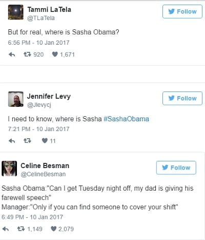 USA: Pourquoi Sasha Obama etait absente au discours d'adieux de son père