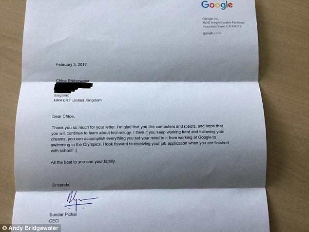 Une fillette de 7 ans demande un emploi à Google et obtient une réponse du PDG