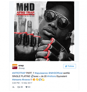 Showbiz : Afro Trap 7 de MHD certifié single de platine en 3 mois seulement