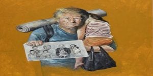 Pour dépeindre la situation des réfugiés syriens, un peintre fait des peintures des chefs d'Etats en SDF