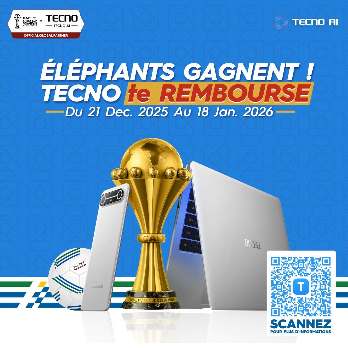 TECNO déploie une expérience fan immersive à la CAN 2025 à travers des pop-up stores et des Fans zones en Côte d'Ivoire et au Maroc