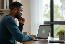 Man reviewing an approval notification while waiting for delayed progress
