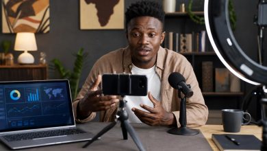 African content creator recording a news explainer
