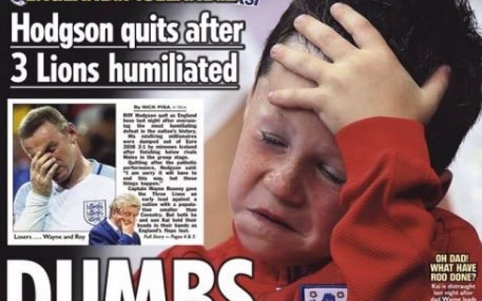 EURO 2016: La une du jounal "SUN" avec le fils de Rooney en pleurs fait polémique