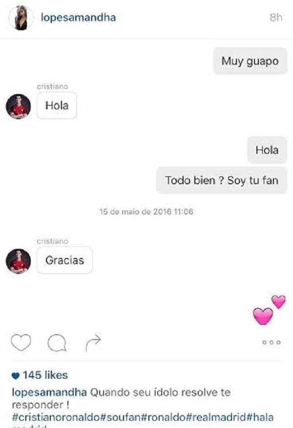 Une fille rend publique sa conversation avec Cristiano Ronaldo sur Instagram