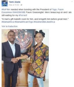 Togo : Yemi Alade réclame une Ferrari à Faure Gnassingbé (photos)