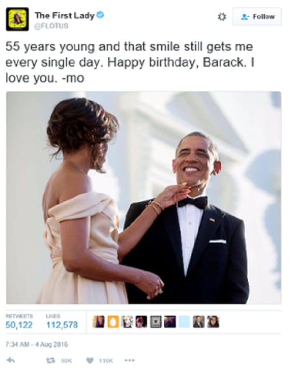 Michelle Obama envoie un message d'amour à son mari Barack pour son anniversaire