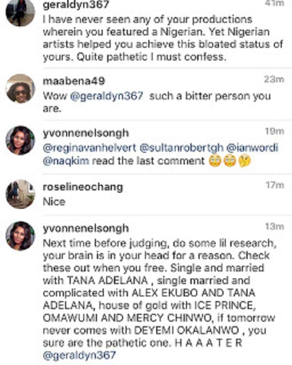 Yvonne Nelson clashe l'un de ses fans sur Instagram