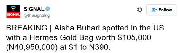 Nigeria: Le sac à main de 105.000$ de la première dame Aisha Buhari crée la controverse