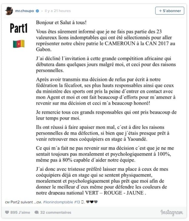 Cameroun: Eric Maxime Choupo-Moting explique pourquoi il n'ira pas à la CAN