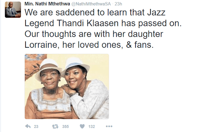 La chanteuse préférée de Nelson Mandela, Thandi Klaasen est décédée