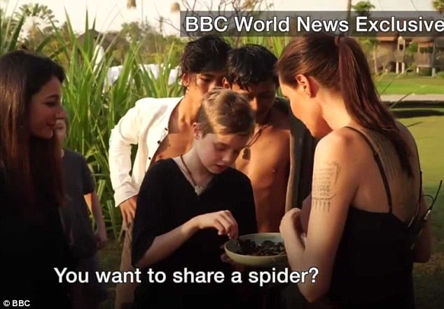 Angelina Jolie et ses enfants mangent des scorpions et des araignées au Cambodge: PHOTOS