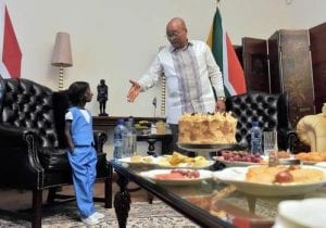 23/03/2017. Ontlametsi Phalatsi celebrates meets with President Jacob Zuma at the presidential's guest house in Pretoria as they celebrate her birthday. Picture: Oupa Mokoena