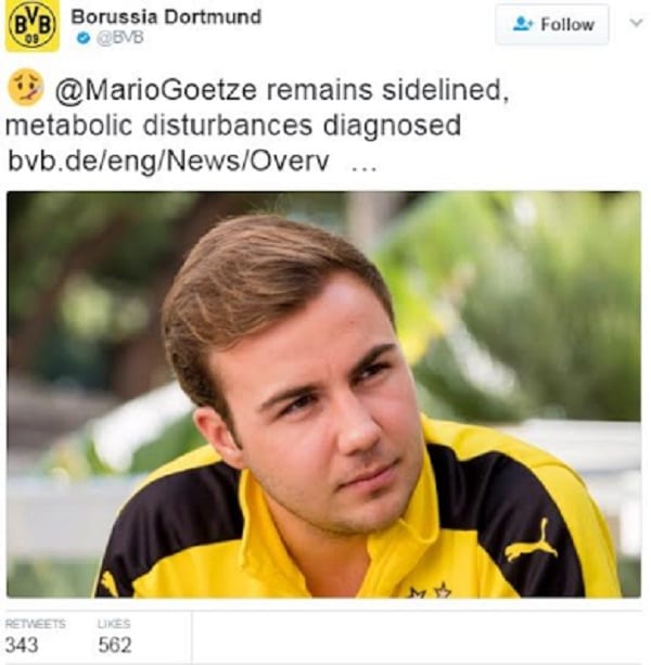 Mario Götze atteint d'une maladie inquiétante qui l'éloigne indéfiniment du football