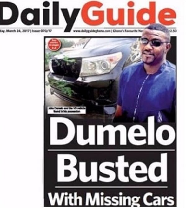 L'acteur John Dumelo pris avec deux véhicules du gouvernement ghanéen