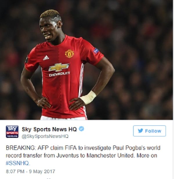Football: La FIFA ouvre une enquête sur le transfert de Paul Pogba à Manchester United