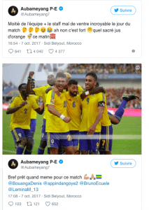 Gabon-Maroc: Aubameyang dénonce un mauvais jus d'orange servi à son équipe