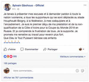 Qualifications Mondial 2018: Le message de Sylvain Gbohouo aux Ivoiriens après l'élimination