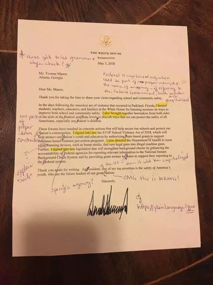 Etats-Unis : Une enseignante reçoit une lettre de Donald Trump truffée de fautes. Sa réaction vous surprendra