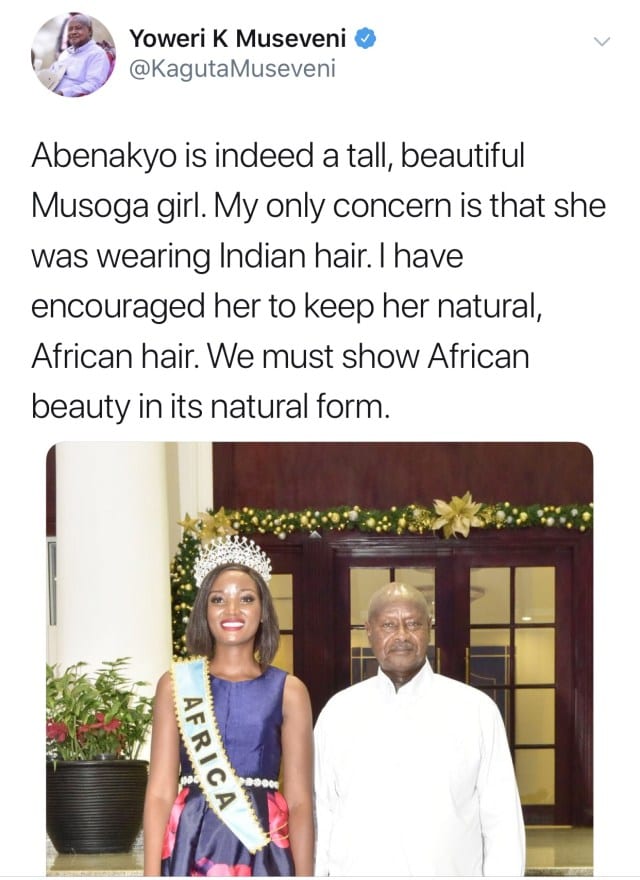 img 2022 1 - Ouganda: Le président demande à une Miss d’arrêter de porter de « faux » cheveux