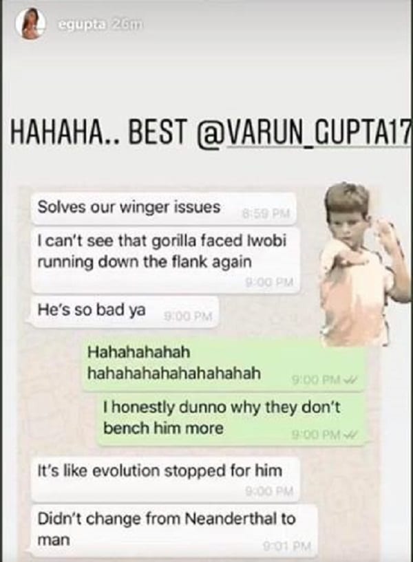 Une actrice indienne compare Alex Iwobi d’Arsenal à un gorille. La toile s'enflamme!