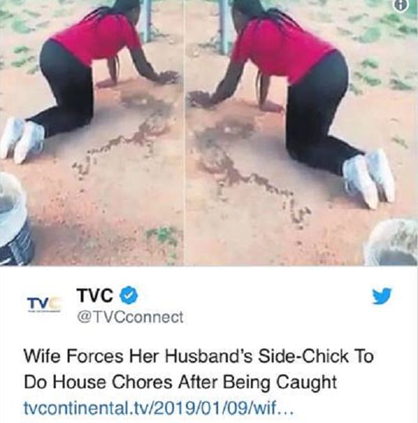 Elle force la maîtresse de son mari à nettoyer la maison après les avoir surpris