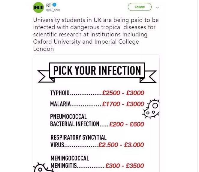 Angleterre: Des étudiants payés pour être infectés par de dangereuses maladies tropicales