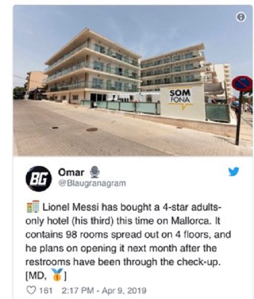 Lionel Messi achète un nouvel hôtel de quatre étoiles