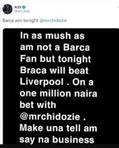 Barca vs Liverpool: le chanteur nigérian Kcee perd 1 million de nairas