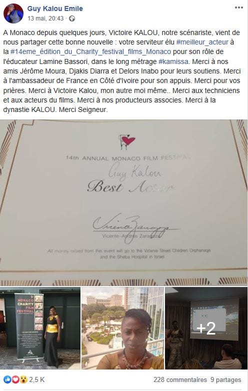 Le 7e art ivoirien honoré grâce à Guy Kalou