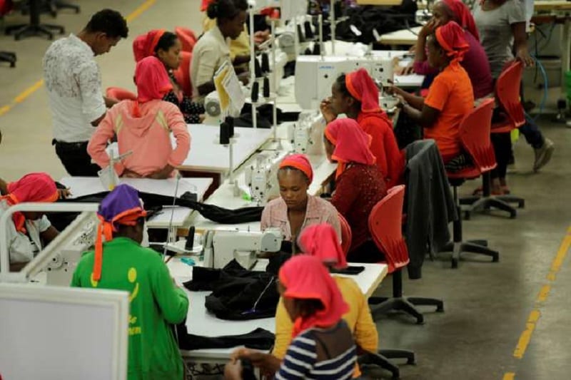 Workers sew clothes inside the Indochine Apparel PLC textile factory in Hawassa Industrial Park in Southern Nations, Nationalities and Peoples region