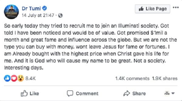 Un chantre affirme avoir rejeté un offre d'un million de dollars pour rejoindre la confrérie Illuminati