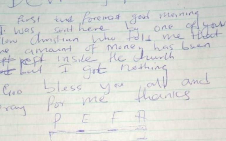 XGltYWdlc1xjb250ZW50XDcxNjIwMTk0MDYxOV9wdGt2bjB5NDQyX2ZpbGUxNTYzMTgwNjgyLmpwZ3w3NzB8Ny8xNy8yMDE5 - Ouganda: Un voleur s’infiltre dans une église, puis écrit une lettre pour s’excuser de son geste