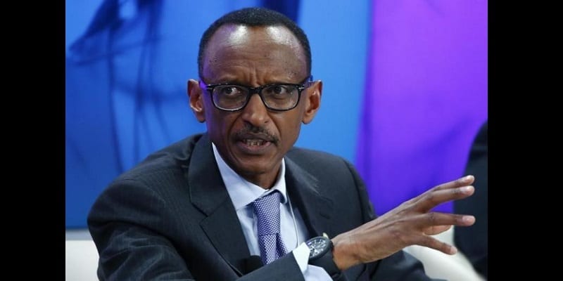 Rwanda President Kagame gestures during the session ‘Ending Poverty through Parity’ in the Swiss mountain resort of Davos