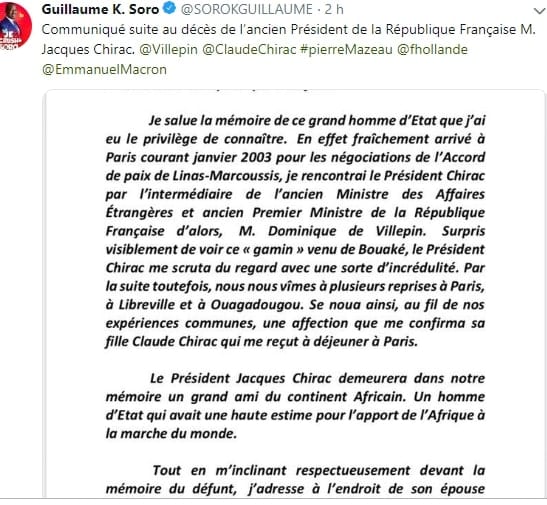 Décès de Jacques Chirac: Le message des chefs d'Etat africains