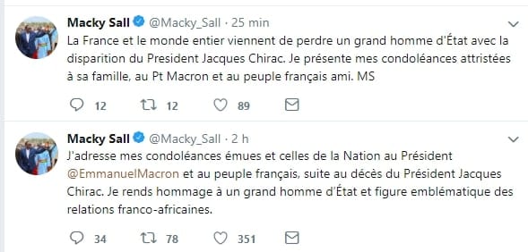 Décès de Jacques Chirac: Le message des chefs d'Etat africains