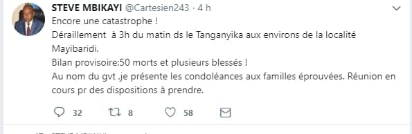 RD.Congo : un déraillement de train fait 50 morts