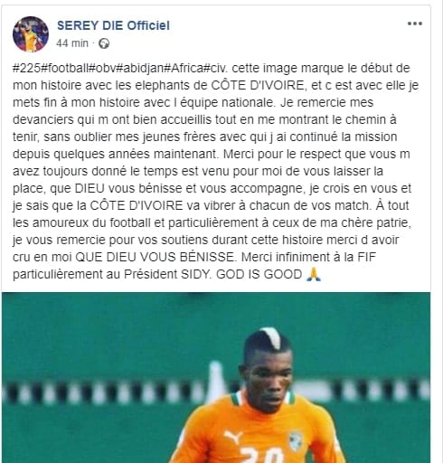 L’Ivoirien Serey Dié fait une importante annonce concernant sa carrière
