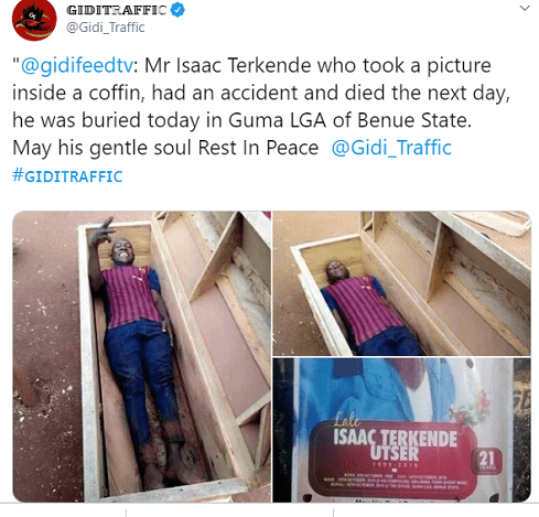 Nigeria : il prend un selfie dans un cercueil et décède le lendemain (photos)