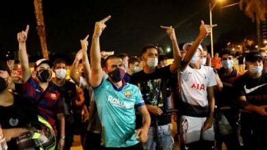 Barcelona fans are seen outside the Camp Nou after captain Lionel Messi told Barcelona he wishes to leave the club immediately