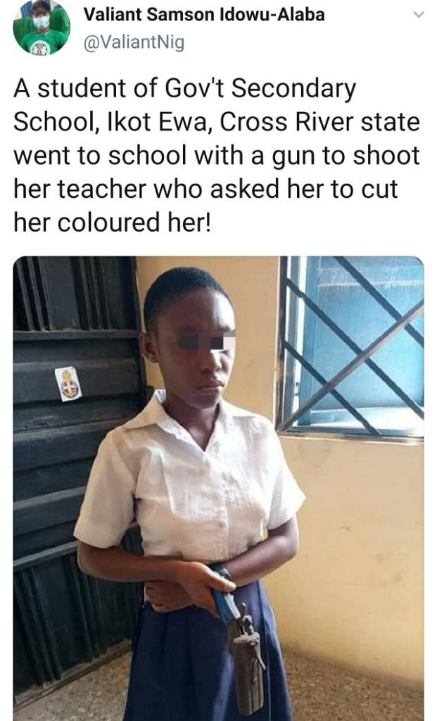 Nigeria: une lycéenne se rend à l'école avec une arme à feu dans l'intention de tirer sur son professeur