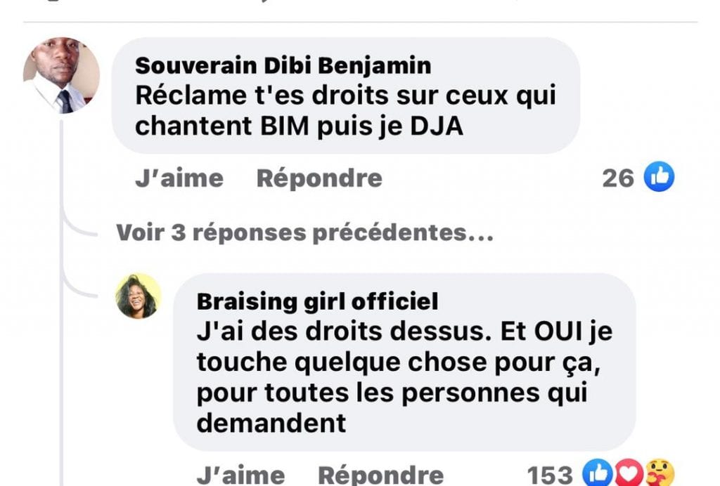 L'humoriste Braising Girl révèle qu'elle perçoit un gain pour toute utilisation de son concept "BIM"
