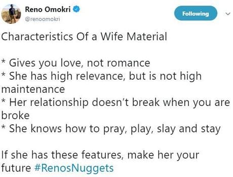 Nigéria/ Reno Omokri énumère 10 caractéristiques d'une bonne épouse
