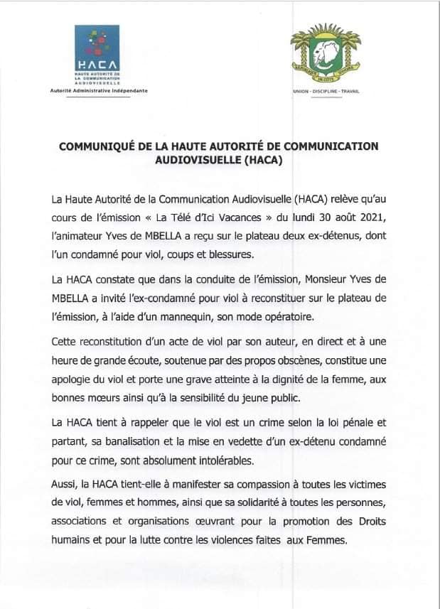 Côte d'Ivoire/Affaire NCI: Yves De Mbella subit la sanction de la HACA