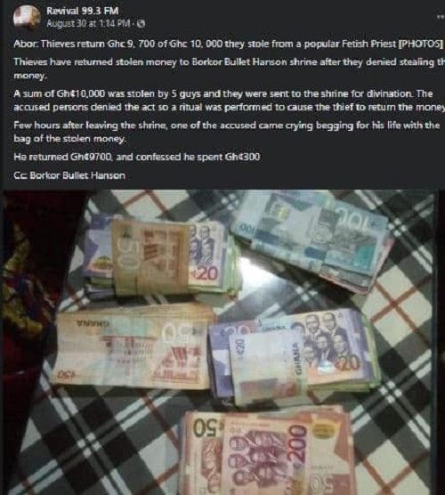Ghana: des voleurs restituent l'argent volé après que leur victime ait signalé le vol à un marabout