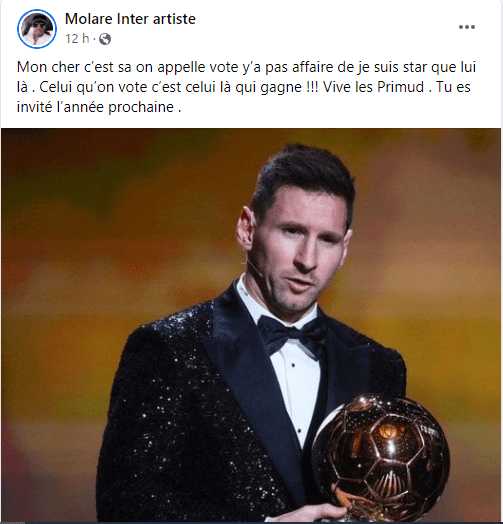 Côte d'Ivoire / Après son 7e Ballon d'Or, Molare envoie un message à Messi