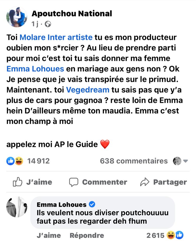 WhatsApp Image 2022 01 04 at 09.40.53 - Assumant la relation entre Emma Lohoues et Vegedream, Apoutchou National réagit en colère... Emma lui répond !