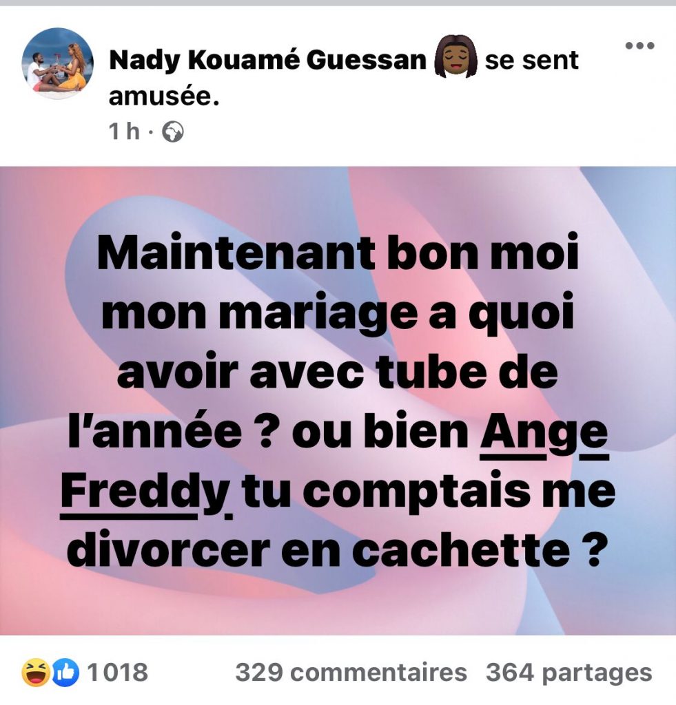 Côte d'Ivoire / Rumeurs autour du divorce de l'humoriste Ange Freddy : sa femme Nady réagit